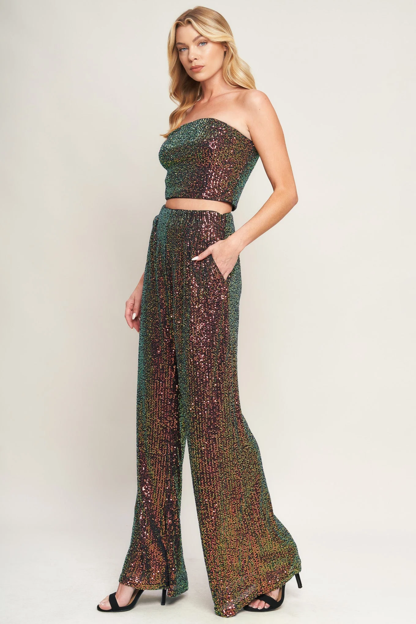 CHARMING COMPOSURE SEQUIN CROP TOP & PANT SET - Image 3