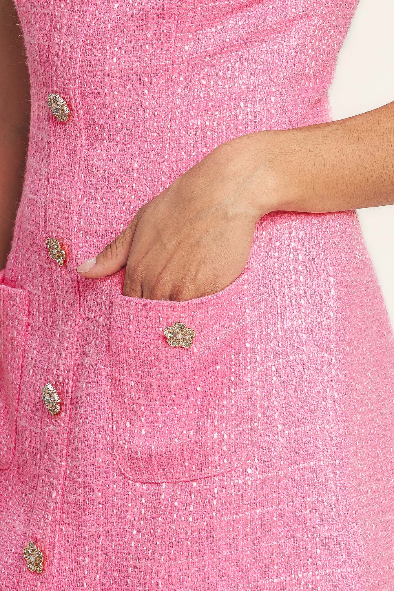 MAIN CHARACTER MOMENT PINK TWEED MINI DRESS - Image 7