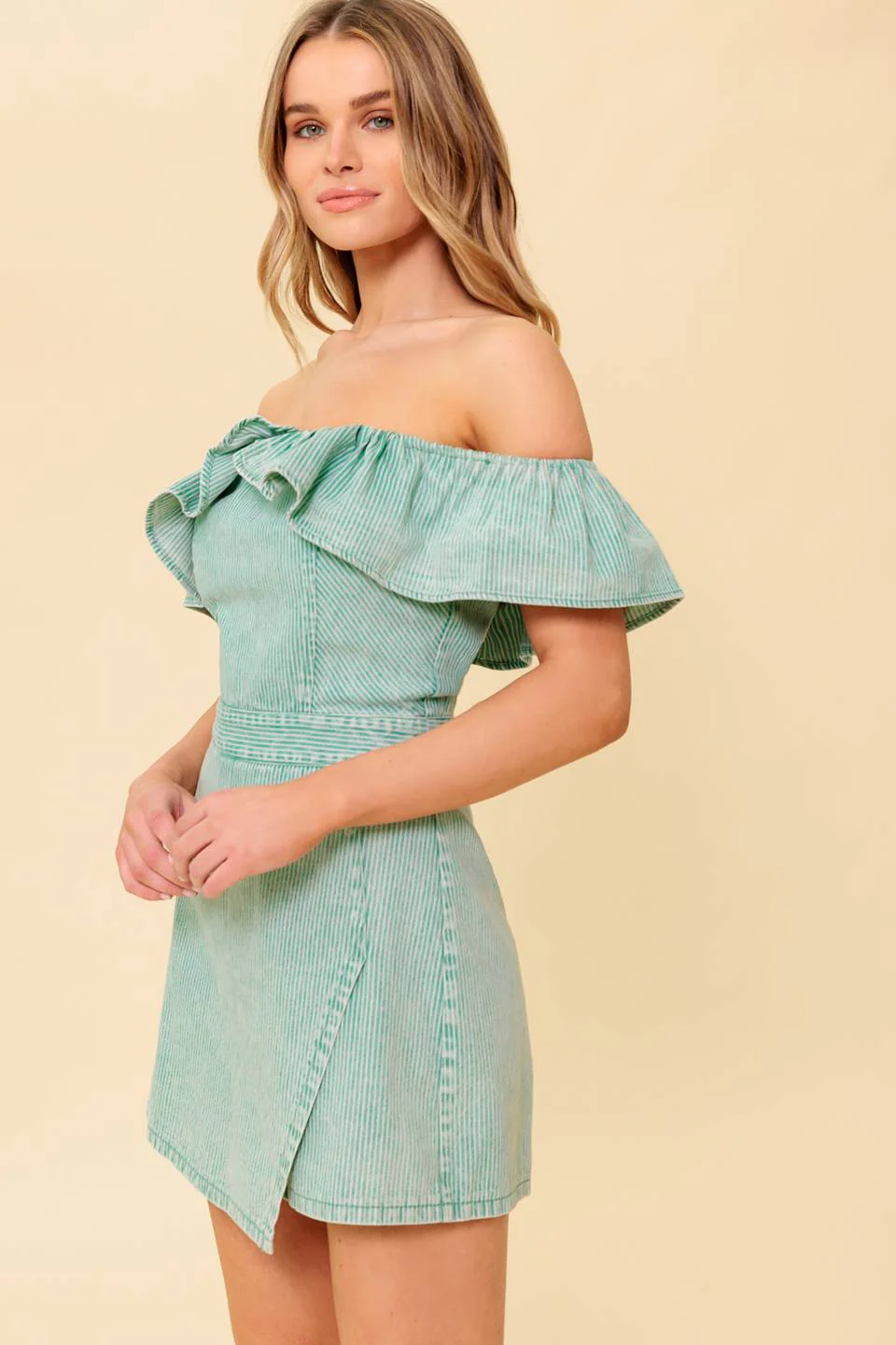 YOURS TO KEEP - LIGHT GREEN SKORT ROMPER - FINAL SALE - Image 4