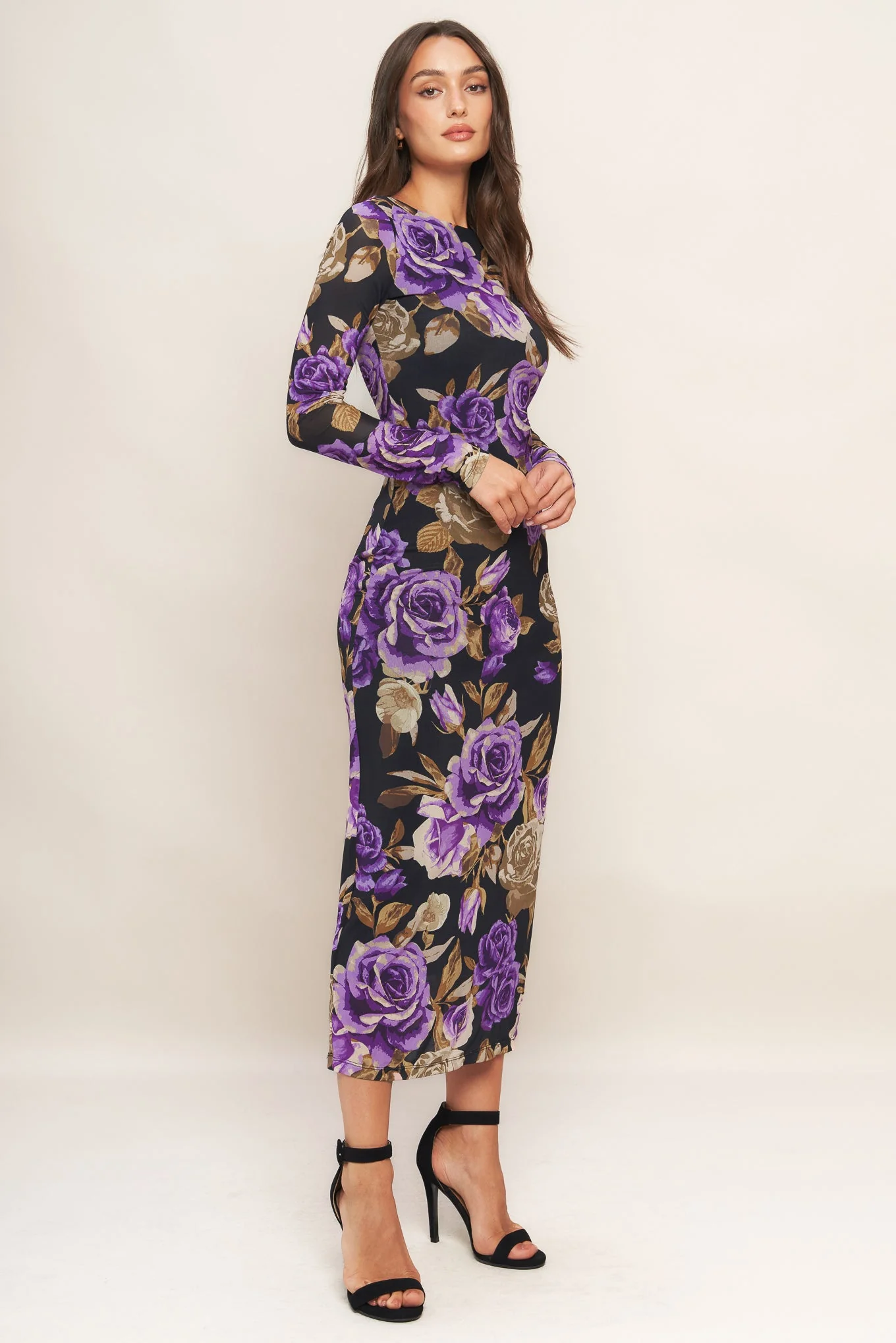 VIOLET EMBRACE LONG SLEEVE POWER MESH MIDI DRESS - Image 4