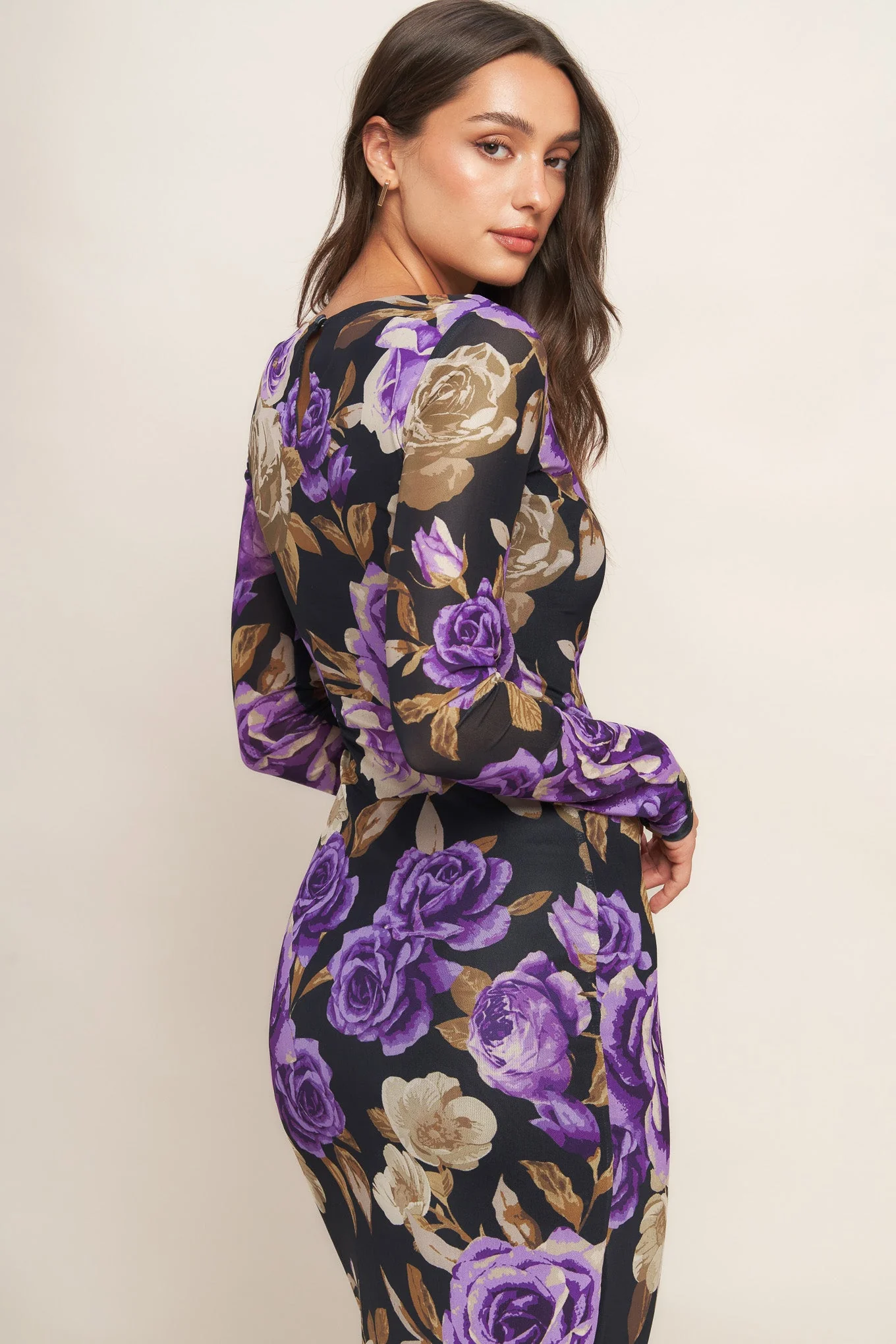 VIOLET EMBRACE LONG SLEEVE POWER MESH MIDI DRESS - Image 5
