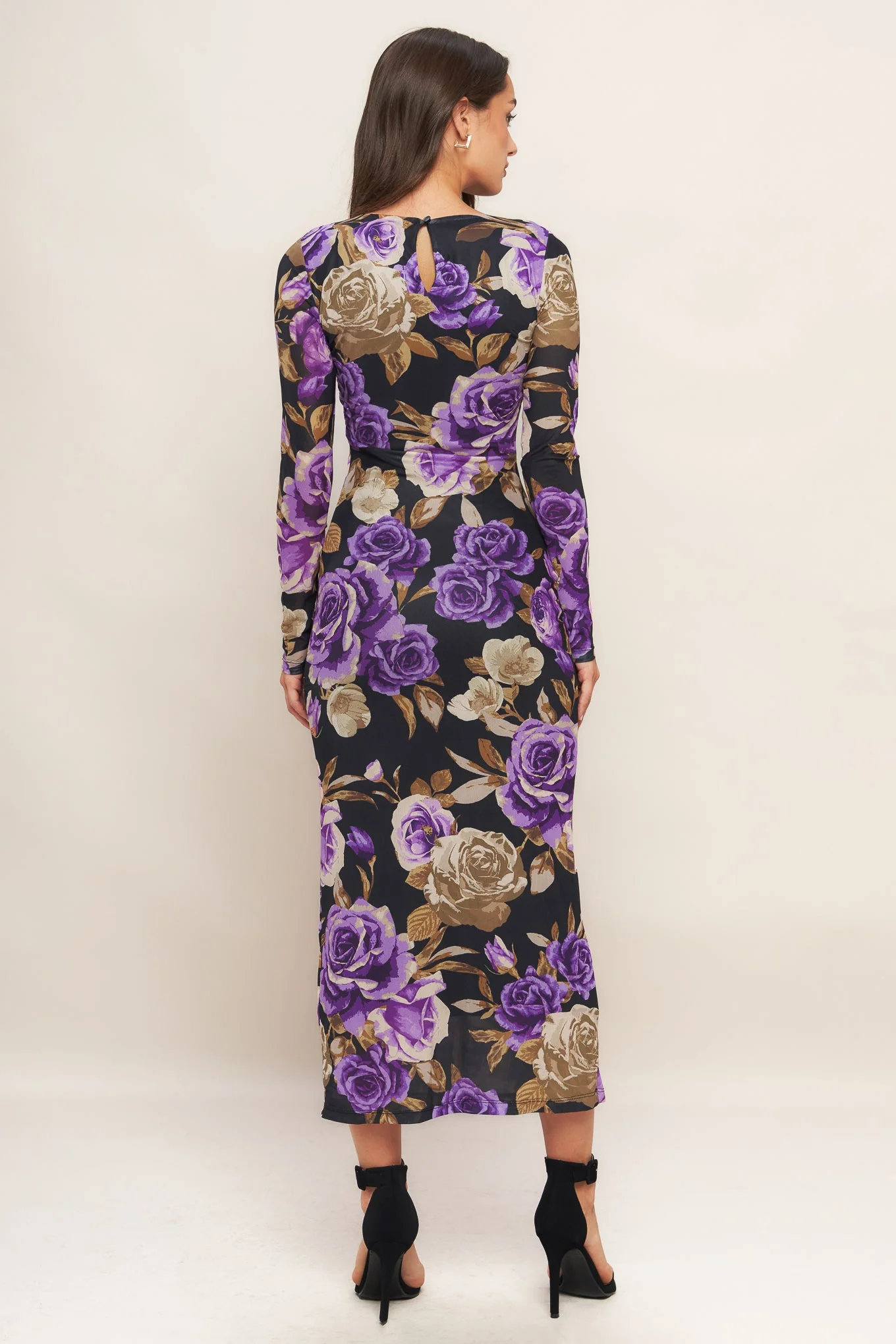 VIOLET EMBRACE LONG SLEEVE POWER MESH MIDI DRESS - Image 6