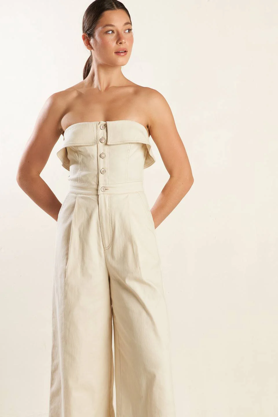 WEEKEND GETAWAY STRAPLESS JUMPSUIT - ECRU - FINAL SALE - Image 5