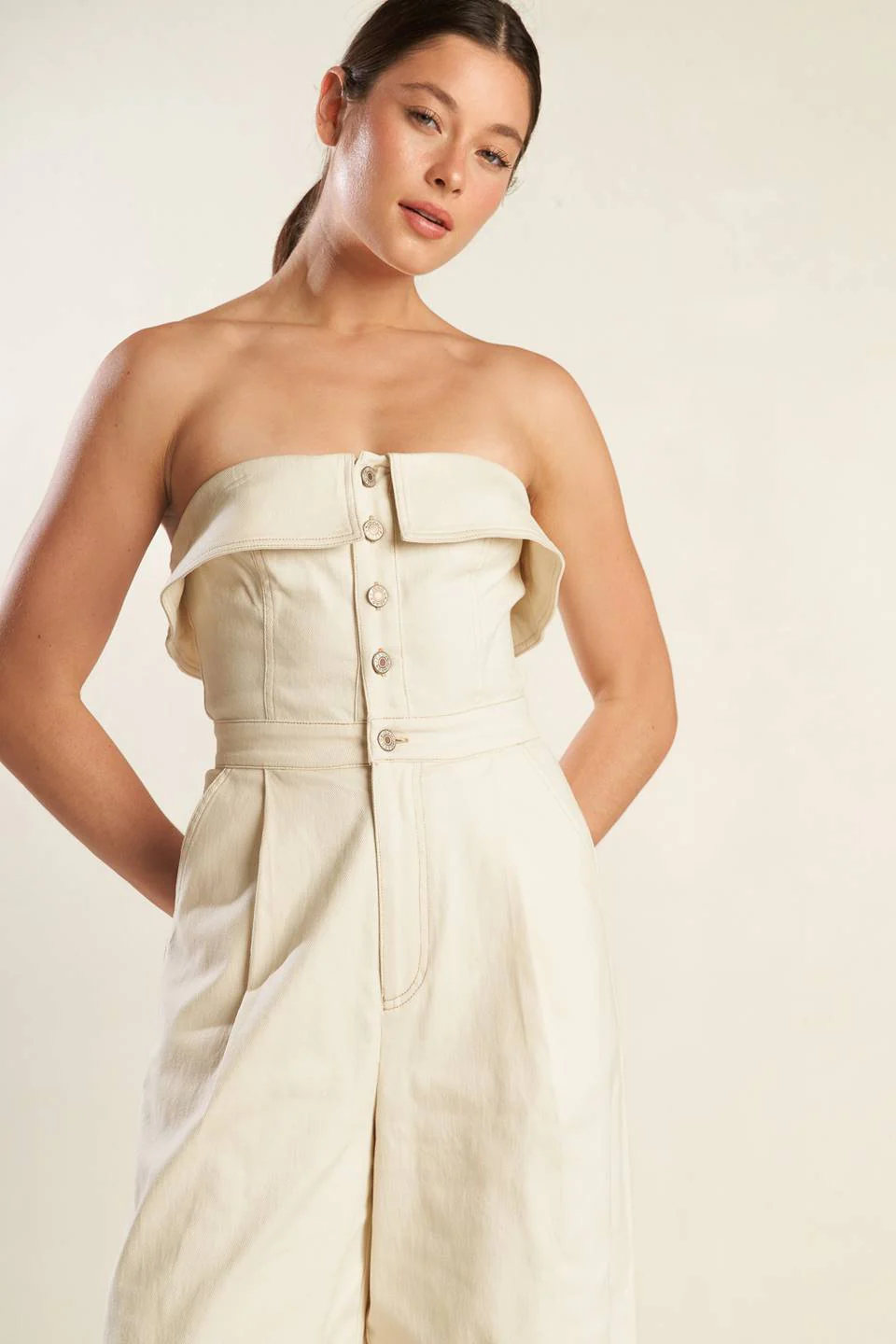 WEEKEND GETAWAY STRAPLESS JUMPSUIT - ECRU - FINAL SALE - Image 7